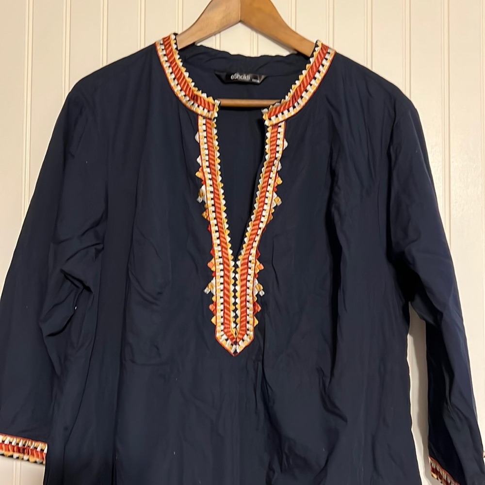 Eshakti Navy Dress with Gold Rust White Embroidery Size 2X